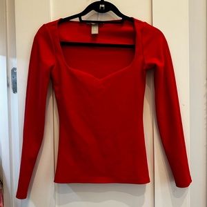 ZARA red long sleeve square neck top